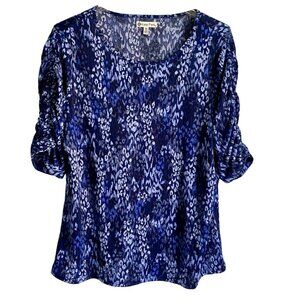 Kate Park Blue 3/4 Sleeve Top Women's Medium NEW NWOT